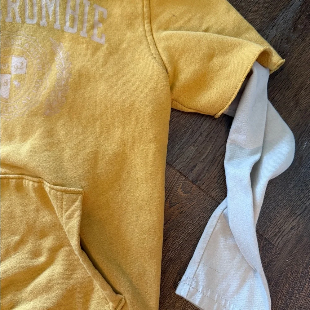 Yellow Abercrombie layered Hoodie with White Sleeves - Picture 3 of 5